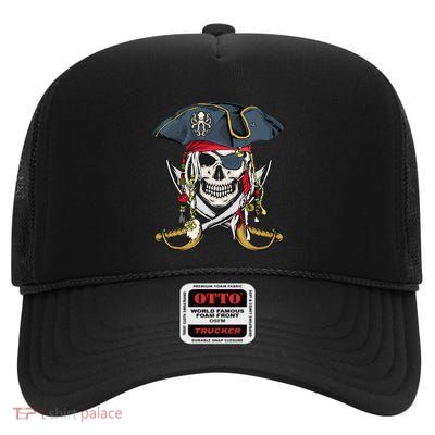 Pirate Skull Halloween Little High Crown Mesh Back Trucker Hat