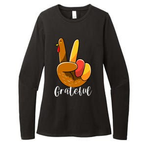 Peace Sign Hand Turkey Thanksgiving Grateful Womens CVC Long Sleeve Shirt