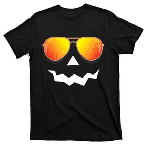 Pumpkin Shirts Halloween Jack O Lantern Sunglasses Spider Web T-Shirt