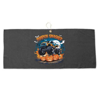 Pumpkin Smasher Halloween Monster Truck Lovers Monster Truck Fan Large Microfiber Waffle Golf Towel