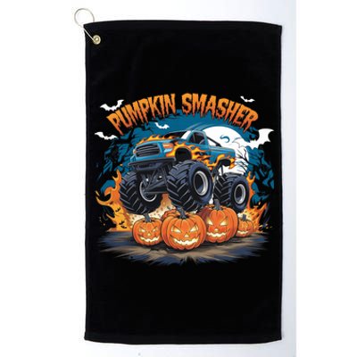 Pumpkin Smasher Halloween Monster Truck Lovers Monster Truck Fan Platinum Collection Golf Towel