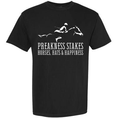 Preakness Stakes Horses Hats & Happiness Horse Racing Derby Garment-Dyed Heavyweight T-Shirt