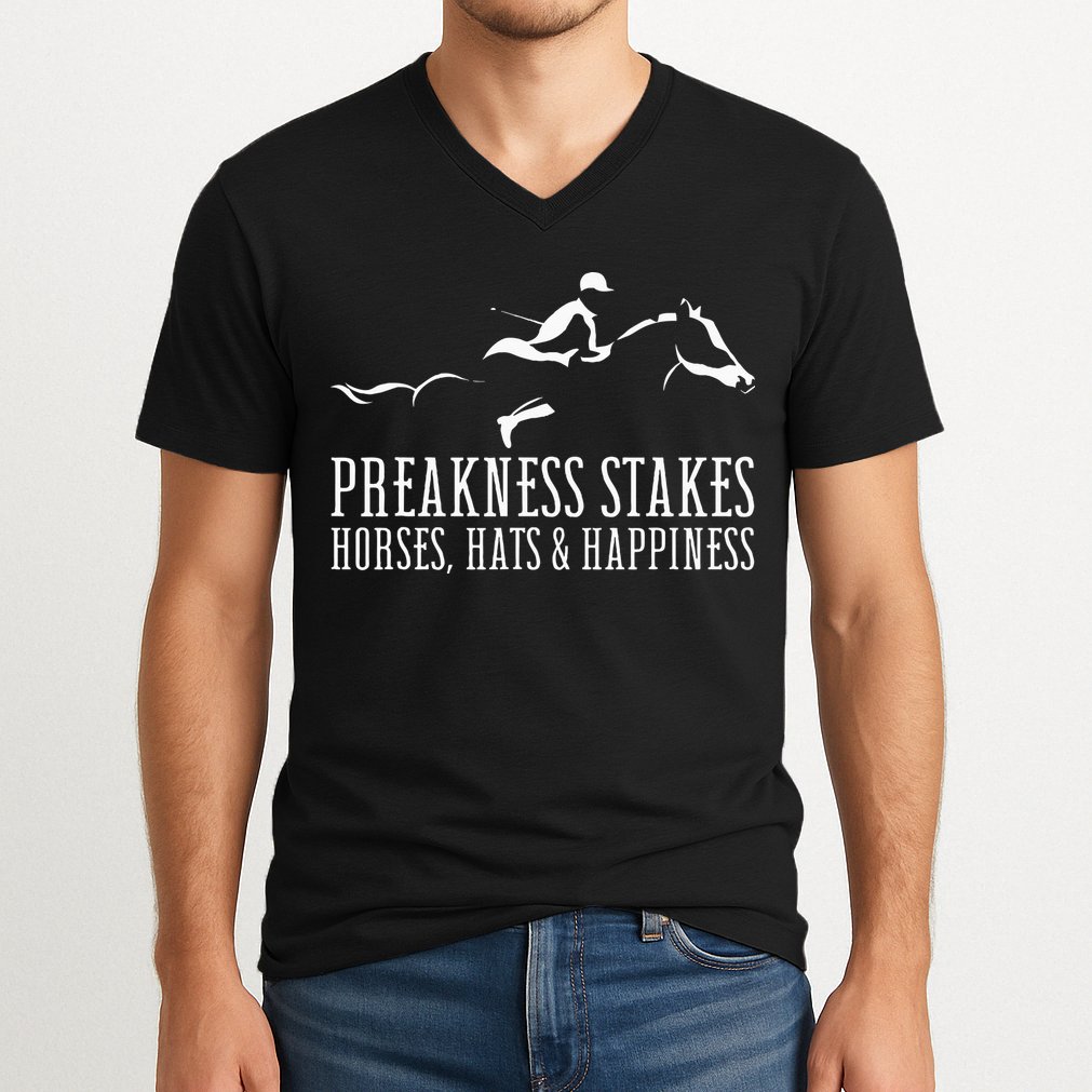 Preakness Stakes Horses Hats & Happiness Horse Racing Derby V-Neck T-Shirt