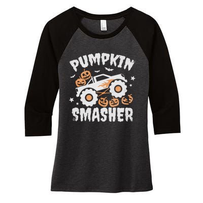 Pumpkin Smasher Halloween Women's Tri-Blend 3/4-Sleeve Raglan Shirt