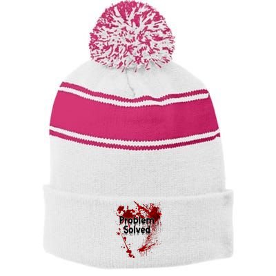 Problem Solved Halloween Print Stripe Pom Pom Beanie