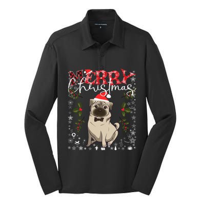 Pug Santa Hat Funny Dog Lovers Retro Family Merry Christmas Cute Gift Silk Touch Performance Long Sleeve Polo