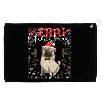 Pug Santa Hat Funny Dog Lovers Retro Family Merry Christmas Cute Gift Grommeted Golf Towel