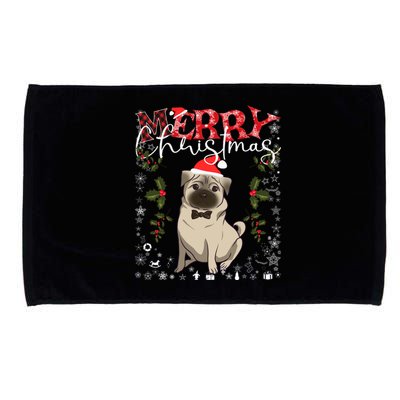 Pug Santa Hat Funny Dog Lovers Retro Family Merry Christmas Cute Gift Microfiber Hand Towel