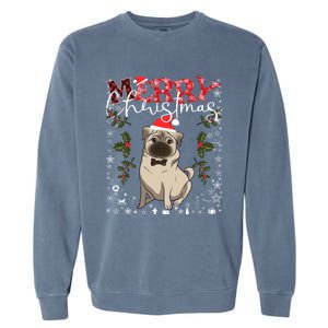 Pug Santa Hat Funny Dog Lovers Retro Family Merry Christmas Cute Gift Garment-Dyed Sweatshirt