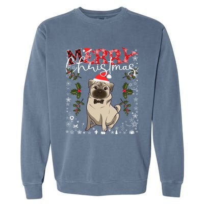 Pug Santa Hat Funny Dog Lovers Retro Family Merry Christmas Cute Gift Garment-Dyed Sweatshirt