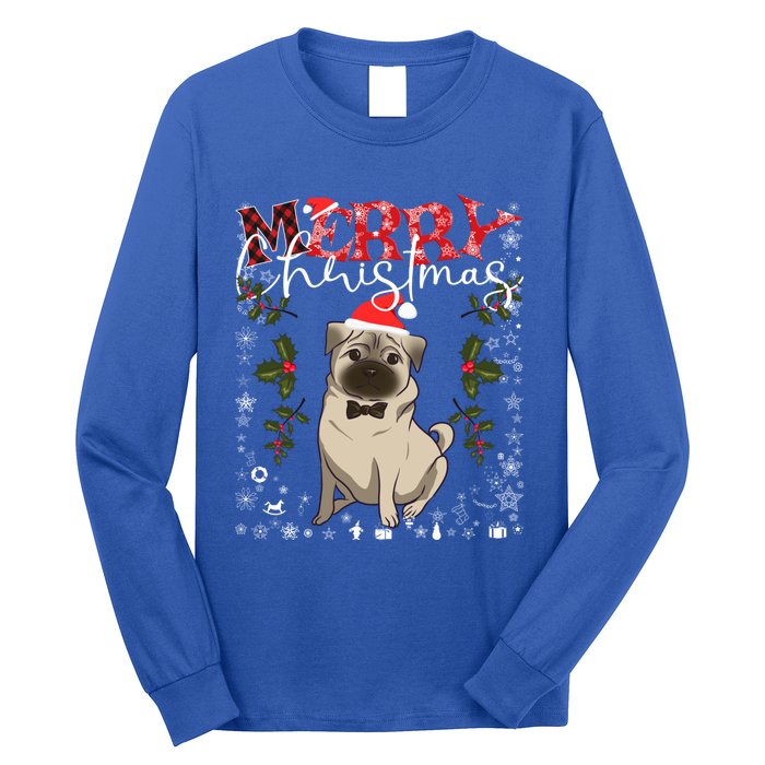 Pug Santa Hat Funny Dog Lovers Retro Family Merry Christmas Cute Gift Long Sleeve Shirt