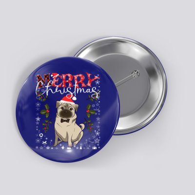 Pug Santa Hat Funny Dog Lovers Retro Family Merry Christmas Cute Gift Button