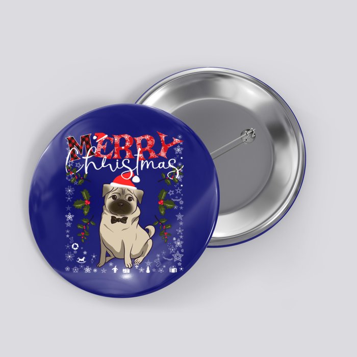 Pug Santa Hat Funny Dog Lovers Retro Family Merry Christmas Cute Gift Button