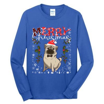 Pug Santa Hat Funny Dog Lovers Retro Family Merry Christmas Cute Gift Tall Long Sleeve T-Shirt