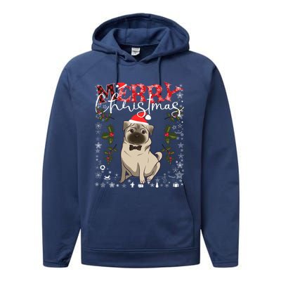 Pug Santa Hat Funny Dog Lovers Retro Family Merry Christmas Cute Gift Performance Fleece Hoodie