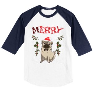 Pug Santa Hat Funny Dog Lovers Retro Family Merry Christmas Cute Gift Baseball Sleeve Shirt