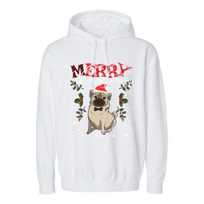 Pug Santa Hat Funny Dog Lovers Retro Family Merry Christmas Cute Gift Garment-Dyed Fleece Hoodie