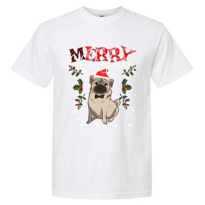 Pug Santa Hat Funny Dog Lovers Retro Family Merry Christmas Cute Gift Garment-Dyed Heavyweight T-Shirt