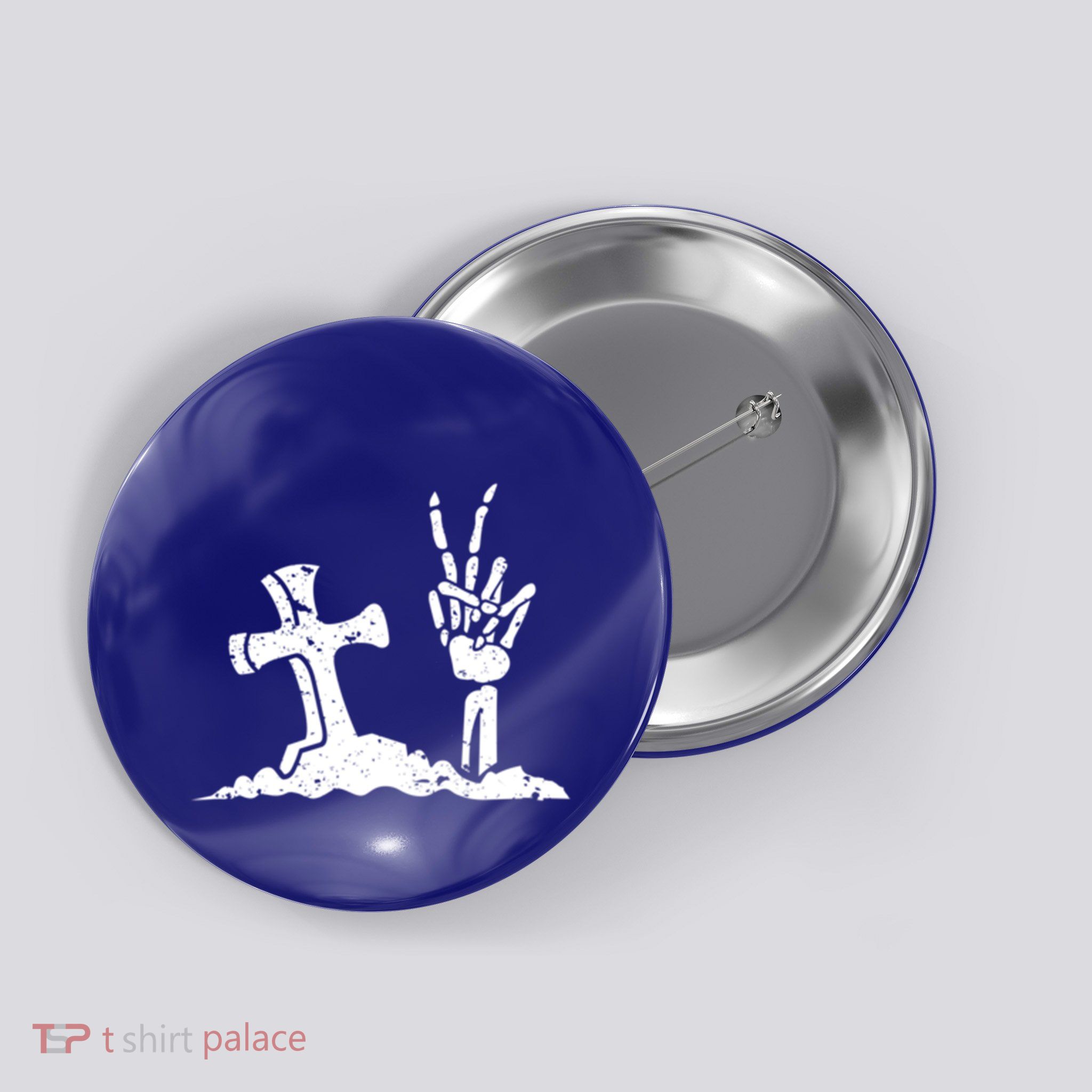 Pocket Skeleton Hand Peace Sign Scary Cool Halloween Hippie Great Gift Button