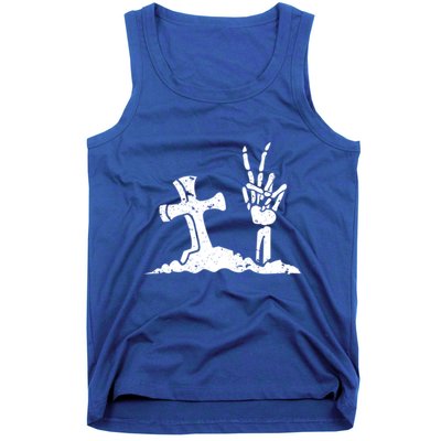 Pocket Skeleton Hand Peace Sign Scary Cool Halloween Hippie Great Gift Tank Top