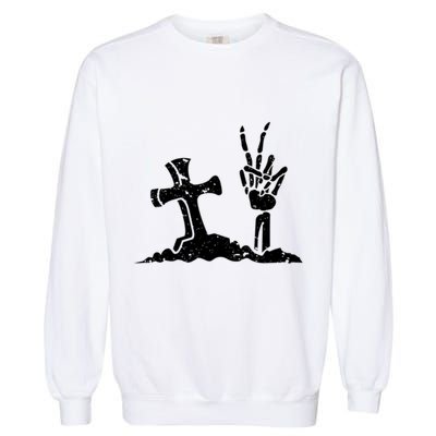 Pocket Skeleton Hand Peace Sign Scary Cool Halloween Hippie Great Gift Garment-Dyed Sweatshirt