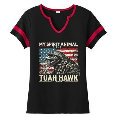 Patriotic Spitting Hawk Tuah Meme Tuah Hawk Spirit Animal Ladies Halftime Notch Neck Tee