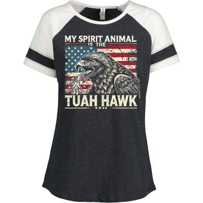 Patriotic Spitting Hawk Tuah Meme Tuah Hawk Spirit Animal Enza Ladies Jersey Colorblock Tee