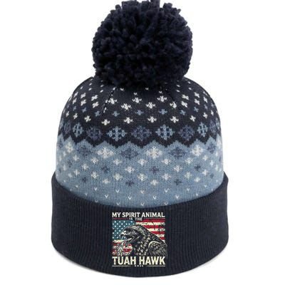 Patriotic Spitting Hawk Tuah Meme Tuah Hawk Spirit Animal The Baniff Cuffed Pom Beanie