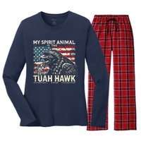 Patriotic Spitting Hawk Tuah Meme Tuah Hawk Spirit Animal Women's Long Sleeve Flannel Pajama Set 