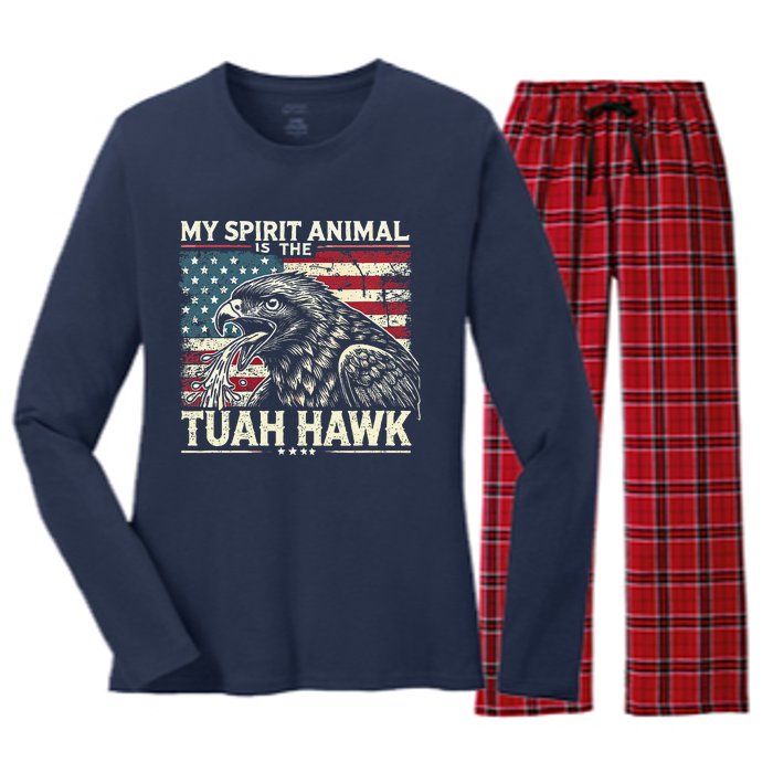 Patriotic Spitting Hawk Tuah Meme Tuah Hawk Spirit Animal Women's Long Sleeve Flannel Pajama Set 