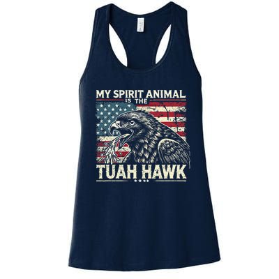 Patriotic Spitting Hawk Tuah Meme Tuah Hawk Spirit Animal Women's Racerback Tank