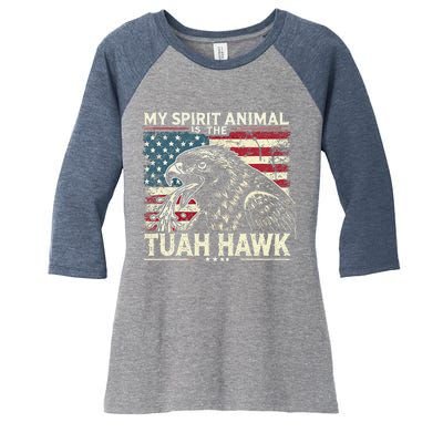 Patriotic Spitting Hawk Tuah Meme Tuah Hawk Spirit Animal Women's Tri-Blend 3/4-Sleeve Raglan Shirt