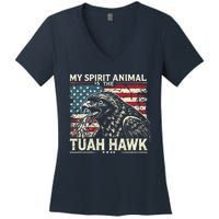 Patriotic Spitting Hawk Tuah Meme Tuah Hawk Spirit Animal Women's V-Neck T-Shirt