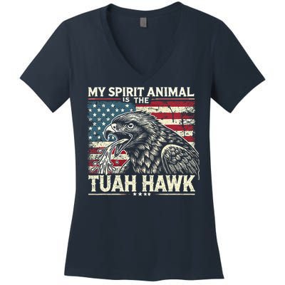 Patriotic Spitting Hawk Tuah Meme Tuah Hawk Spirit Animal Women's V-Neck T-Shirt