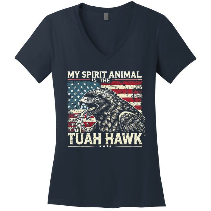 Patriotic Spitting Hawk Tuah Meme Tuah Hawk Spirit Animal Women's V-Neck T-Shirt