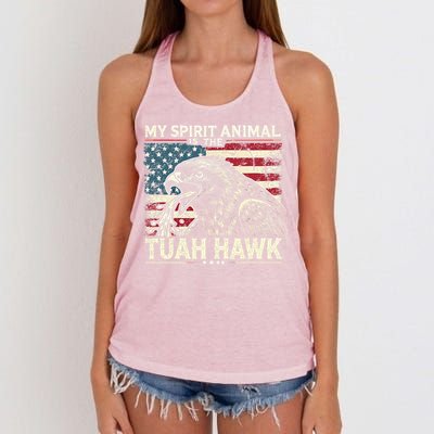 Patriotic Spitting Hawk Tuah Meme Tuah Hawk Spirit Animal Women's Knotted Racerback Tank