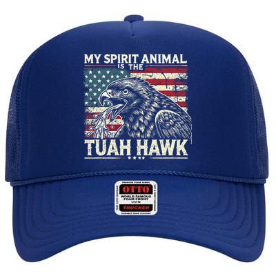 Patriotic Spitting Hawk Tuah Meme Tuah Hawk Spirit Animal High Crown Mesh Back Trucker Hat