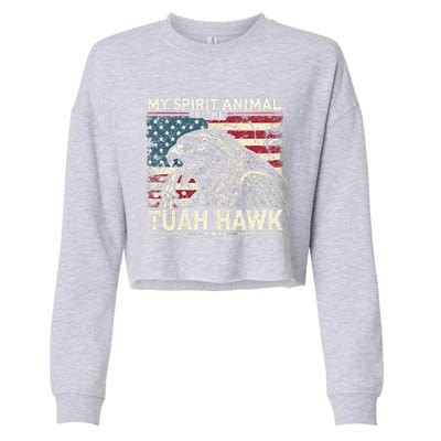 Patriotic Spitting Hawk Tuah Meme Tuah Hawk Spirit Animal Cropped Pullover Crew