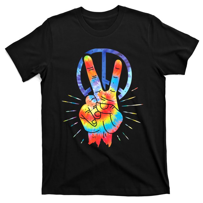 Peace Sign Hand Tie Dye Hippies Christmas T-Shirt