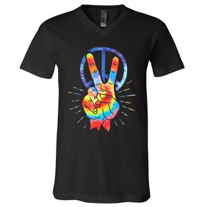 Peace Sign Hand Tie Dye Hippies Christmas V-Neck T-Shirt