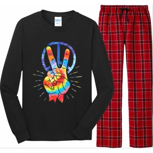 Peace Sign Hand Tie Dye Hippies Christmas Long Sleeve Pajama Set