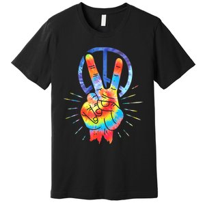 Peace Sign Hand Tie Dye Hippies Christmas Premium T-Shirt