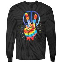 Peace Sign Hand Tie Dye Hippies Christmas Tie-Dye Long Sleeve Shirt