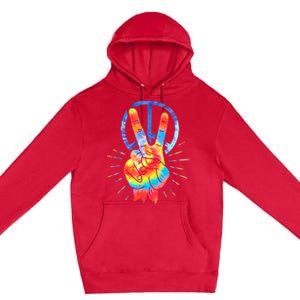 Peace Sign Hand Tie Dye Hippies Christmas Premium Pullover Hoodie