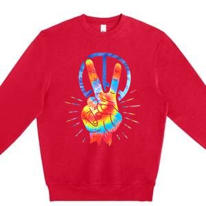 Peace Sign Hand Tie Dye Hippies Christmas Premium Crewneck Sweatshirt