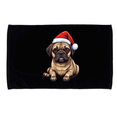 Pug Santa Hat Christmas Dog Lovers Gift Funny Mom Dad Xmas Cool Gift Microfiber Hand Towel