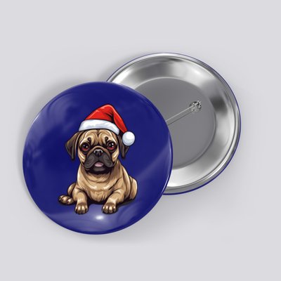 Pug Santa Hat Christmas Dog Lovers Gift Funny Mom Dad Xmas Cool Gift Button