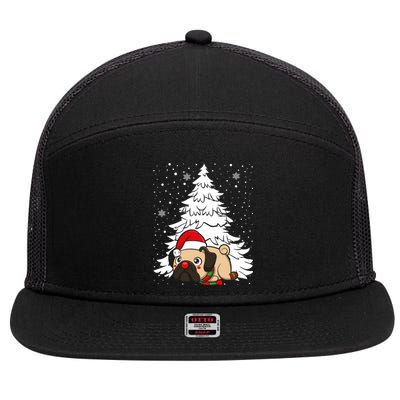 Pug Santa Hat Christmas Tree Dogs Lovers Xmas Pajama Cute Gift 7 Panel Mesh Trucker Snapback Hat