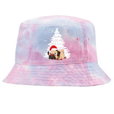 Pug Santa Hat Christmas Tree Dogs Lovers Xmas Pajama Cute Gift Tie-Dyed Bucket Hat