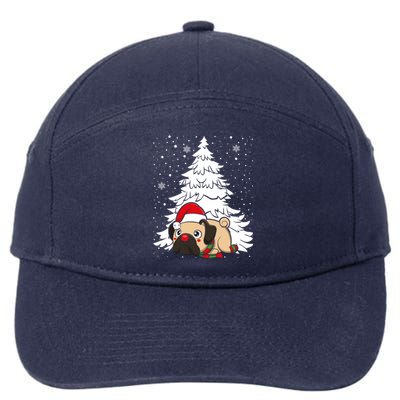 Pug Santa Hat Christmas Tree Dogs Lovers Xmas Pajama Cute Gift 7-Panel Snapback Hat